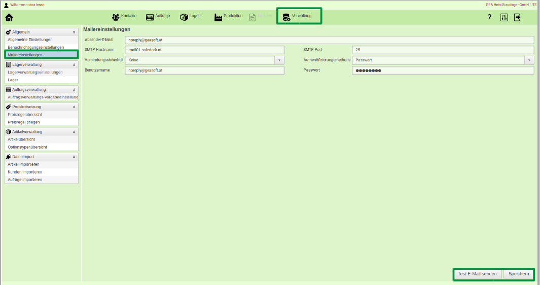 Image mailereinstellungen